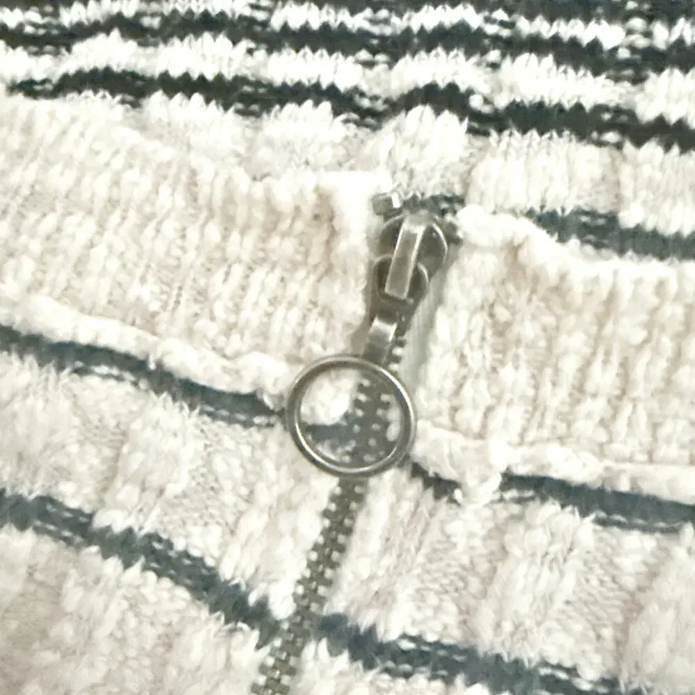 FREE PEOPLE | Rossi Striped Ribbed Knit Sweater Quarter-zip Neutral | Size Large - Picture 7 of 8